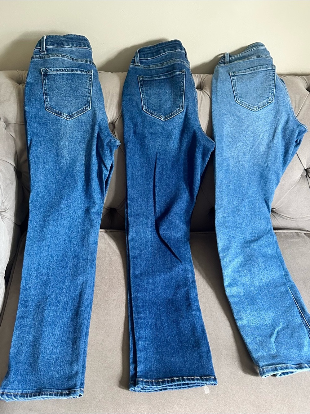 Time and Tru Women's Skinny Jeans Trio - Light to Dark Blue Washes